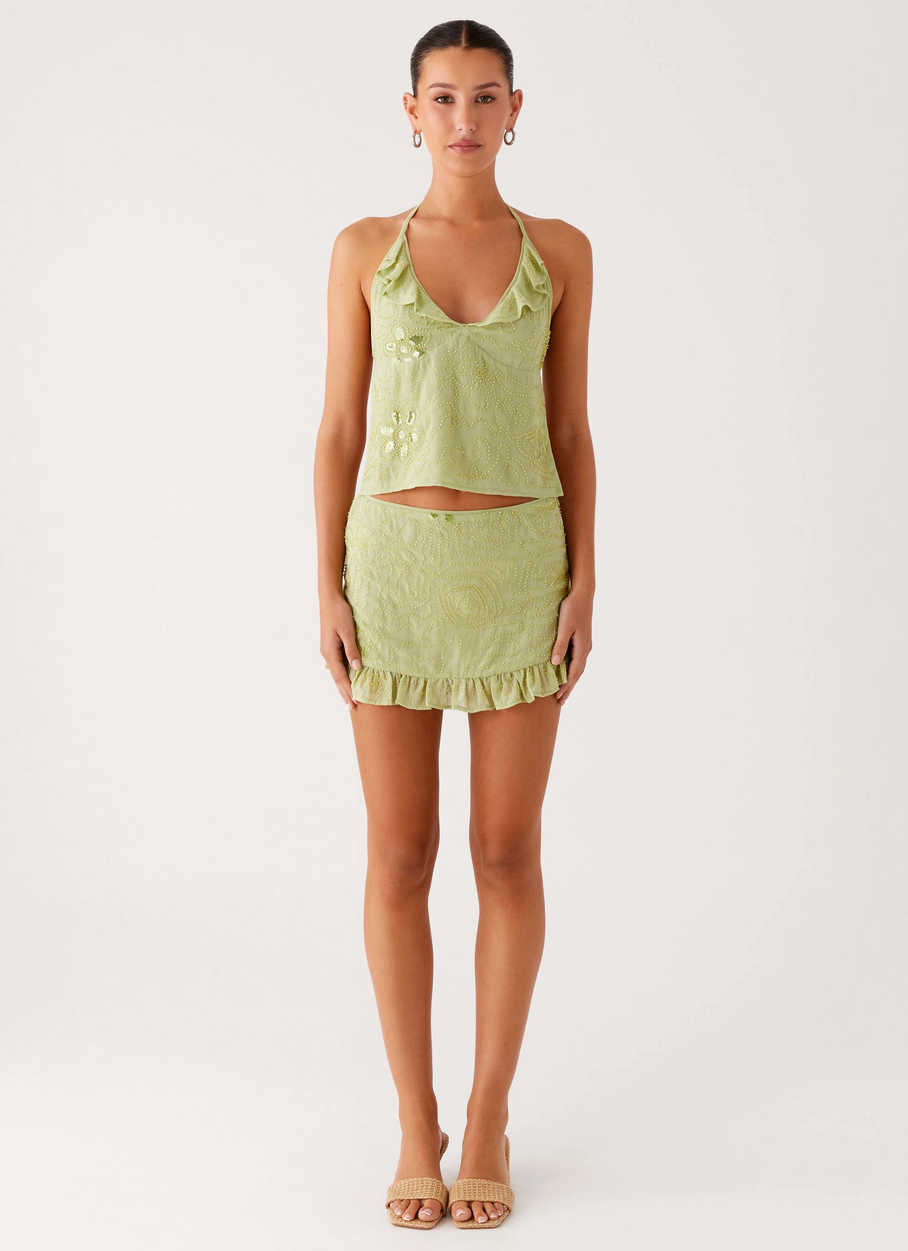 WaterRepellent Coating Savoir Beaded Halter Top - Mint