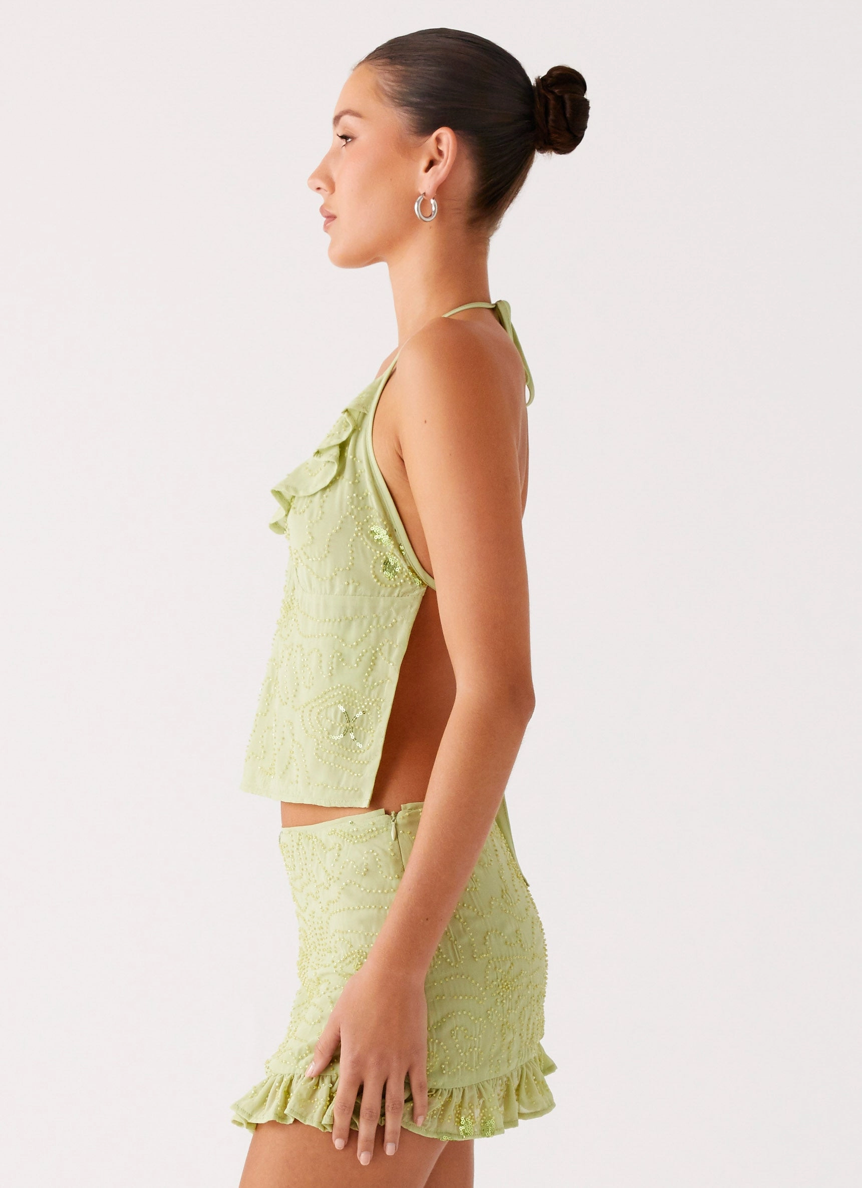 Savoir Beaded Halter Top - Mint Shape Retention Fabric