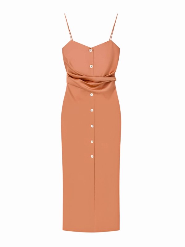 Simple Mood Classic Layer Sayan Draped Slip Dress in Apricot