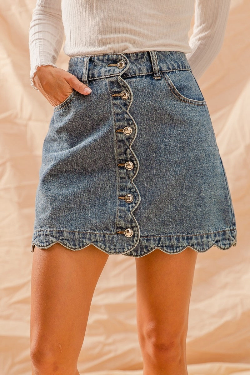 Stay Dry Scalloped Denim Mini Skirt