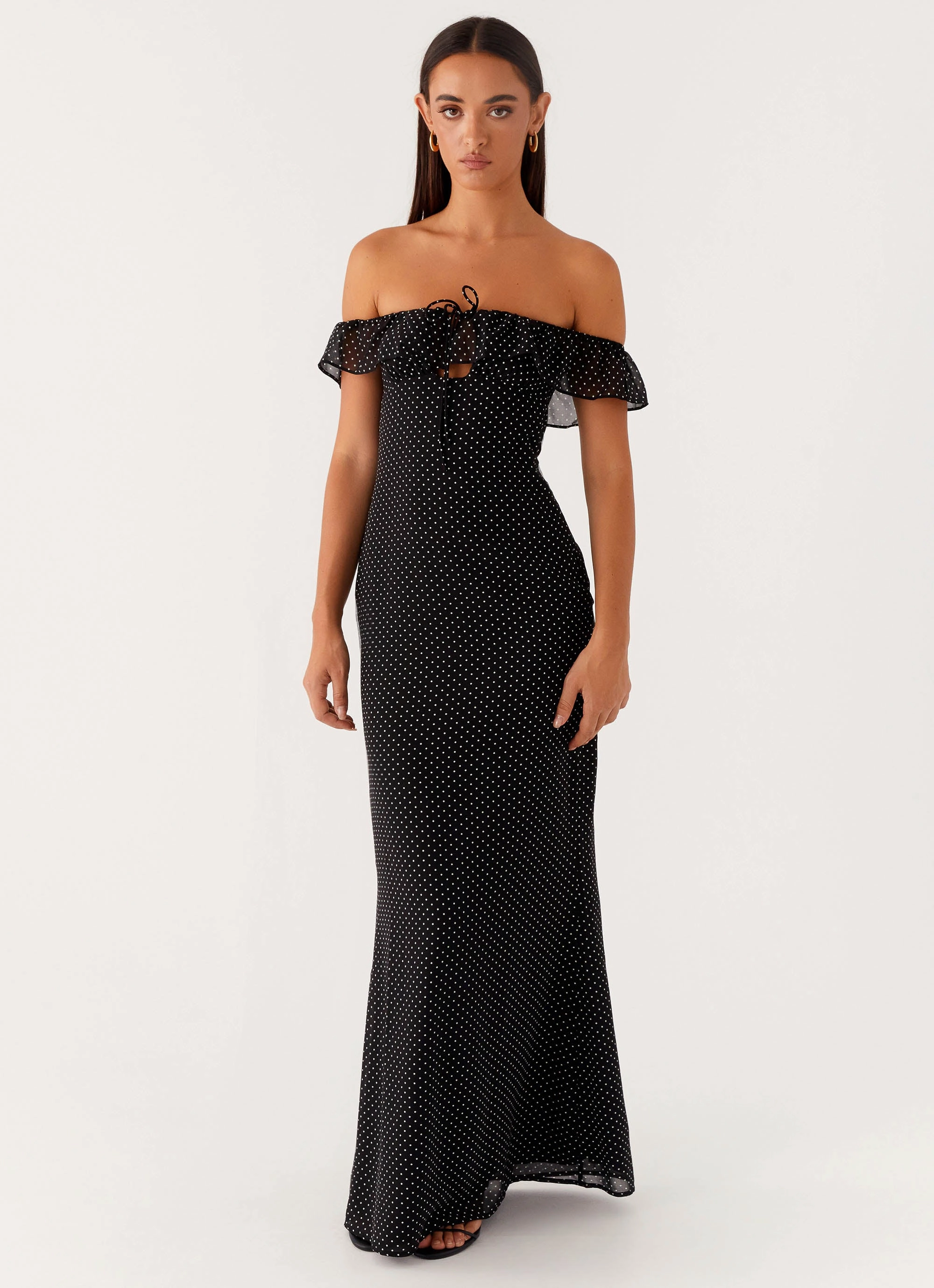 Stylish Appearance Scarlet Cherry Maxi Dress - Black Polka Dot