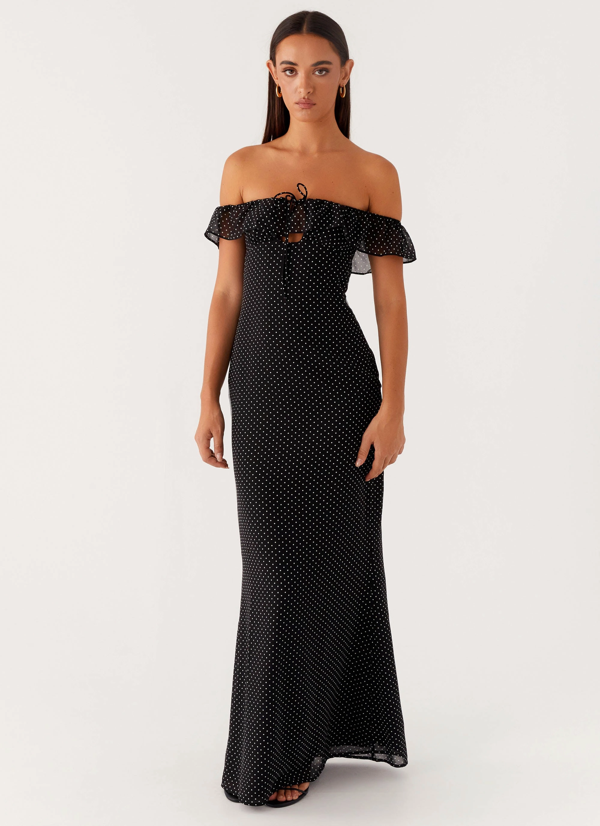 Office Wear Scarlet Cherry Maxi Dress - Black Polka Dot