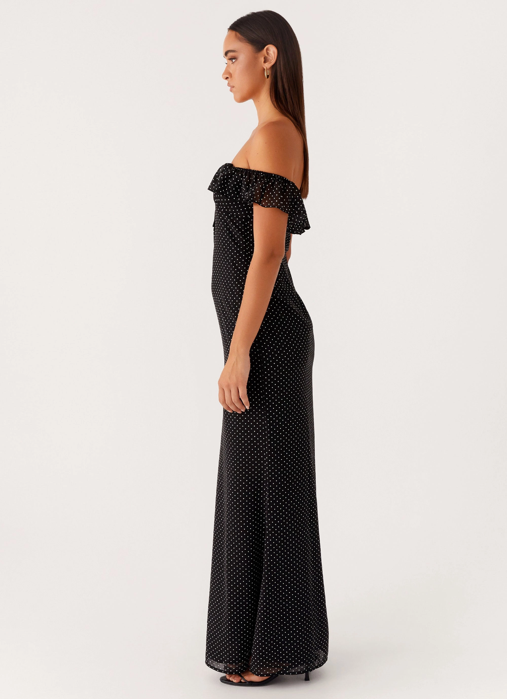 Sophisticated Vibe Scarlet Cherry Maxi Dress - Black Polka Dot