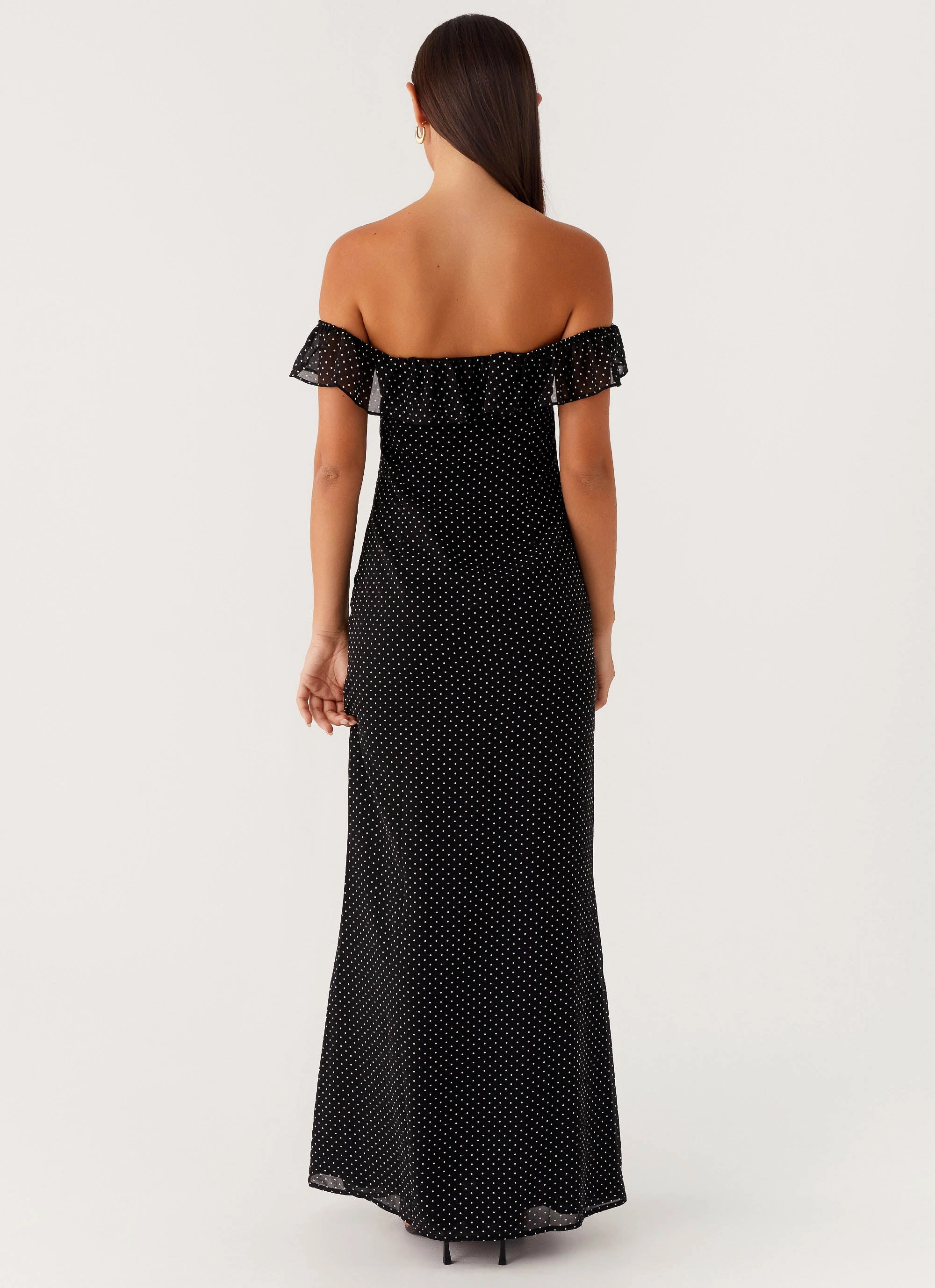 Scarlet Cherry Maxi Dress - Black Polka Dot Side Tie Flexible Cut