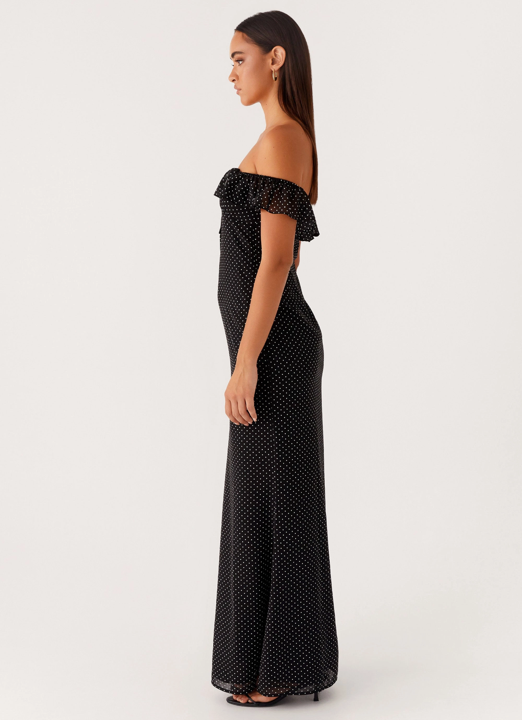 Business casual Scarlet Cherry Maxi Dress - Black Polka Dot