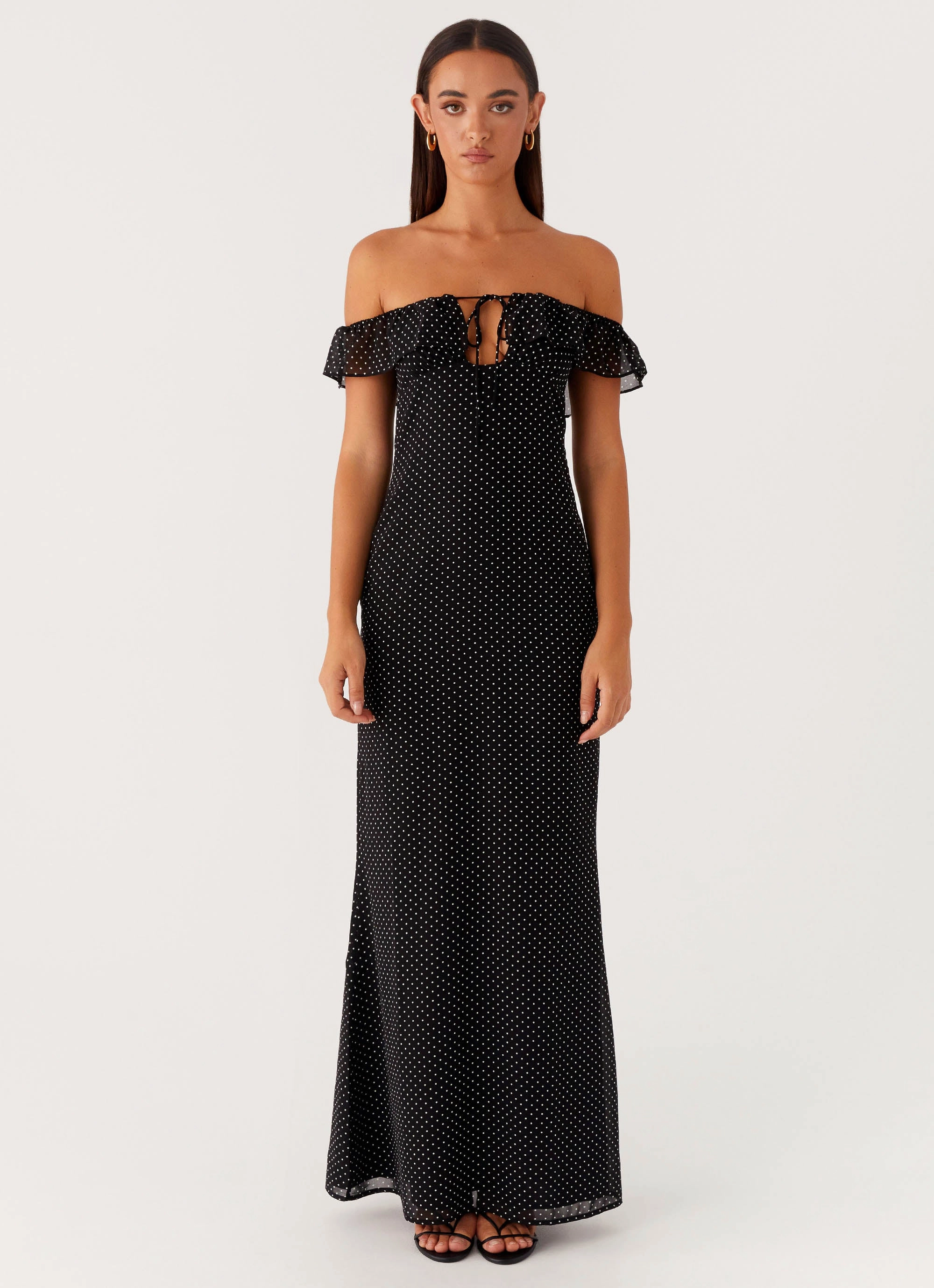 Scarlet Cherry Maxi Dress - Black Polka Dot Back Detail