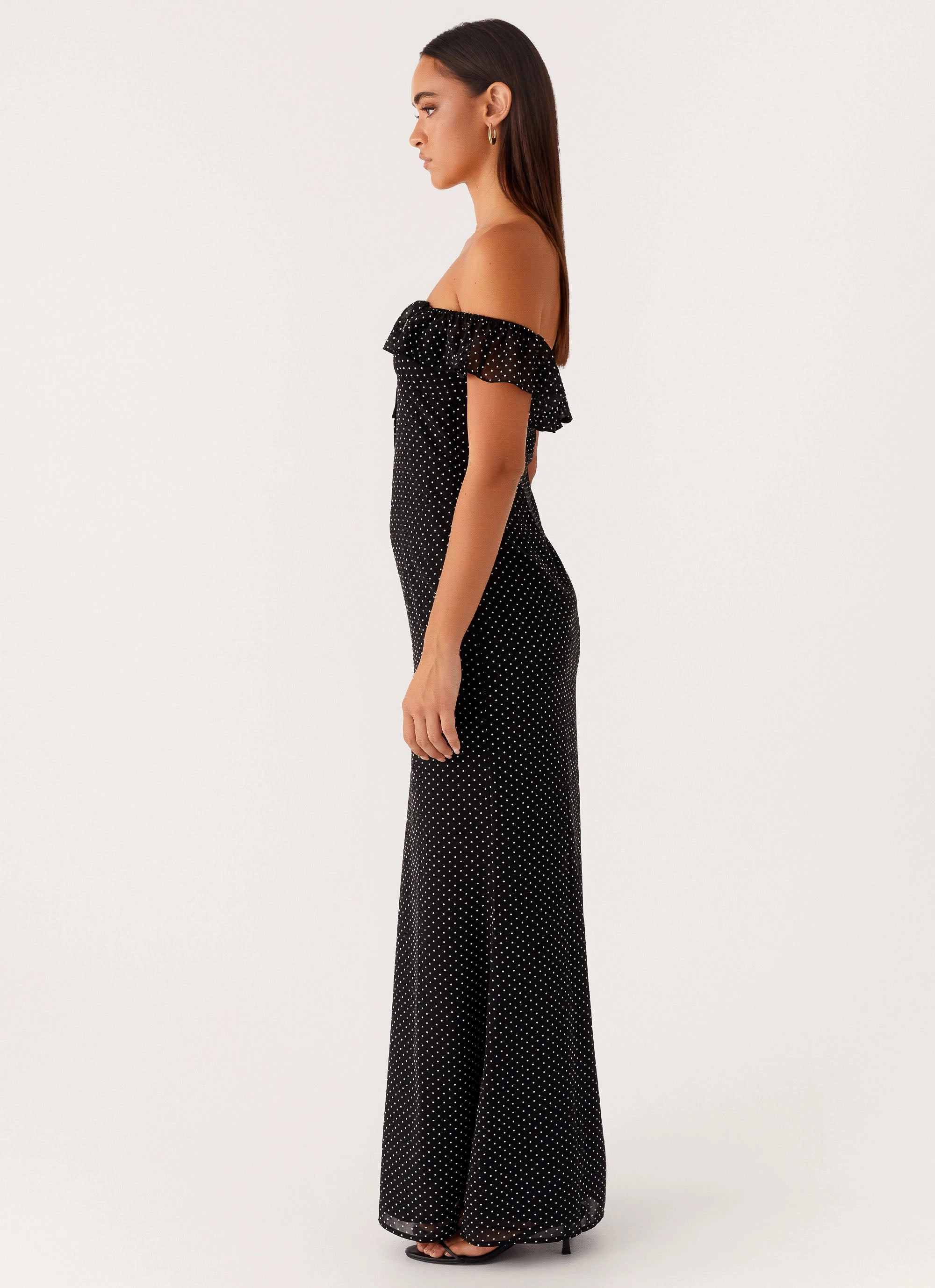 Urban Casual Scarlet Cherry Maxi Dress - Black Polka Dot