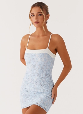 Lace Fine Mid layer For Keeps Mini Dress - Blue