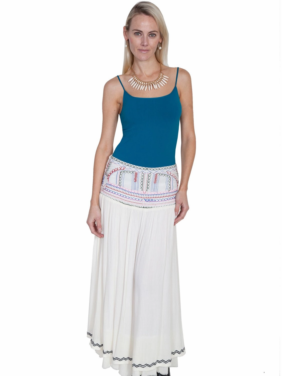 Scully Cantina Womens Natural 100% Viscose Embroidered Long Skirt Everyday Vibe Modern Combo