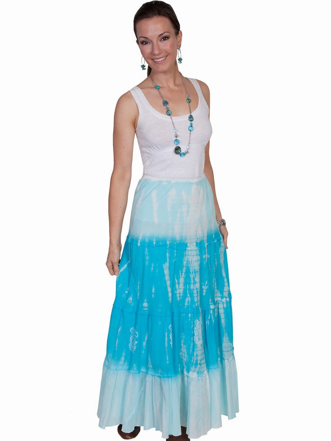 Convertible Length Neat Look Scully Cantina Womens Turquoise 100% Cotton Full Length Tie Dye Skirt