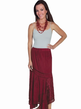 Scully Honey Creek Womens Burgundy 100% Rayon Multi-Fabric Skirt Foldable Design Street Edge
