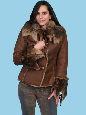 Buttery Soft Handfeel Scully Ladies Faux Toggle Fur Jacket Java 100% Polyester Luxurious