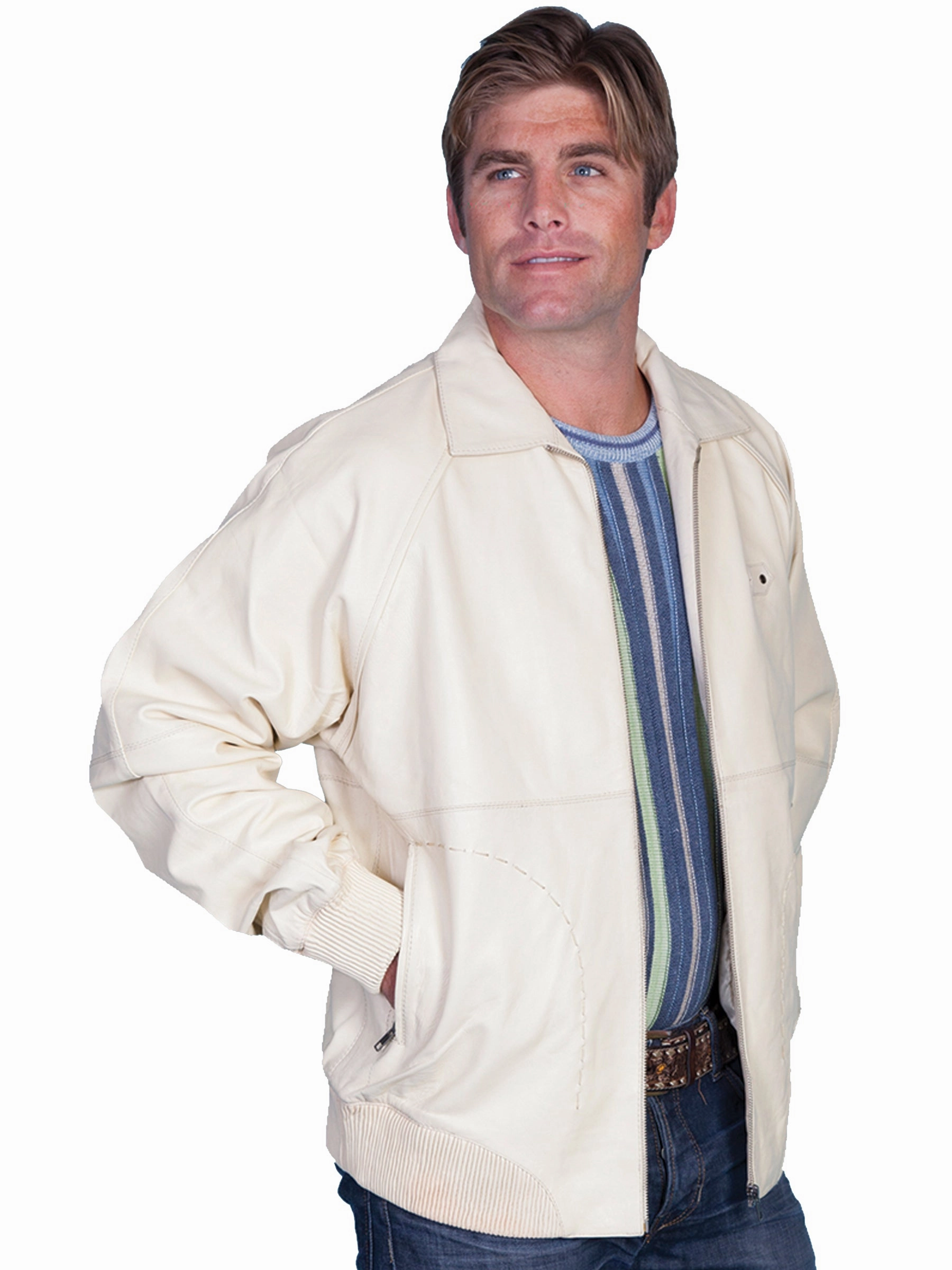 Scully Leather Mens A2 Bomber Lamb Jacket Zip Front Cream Durable Coating