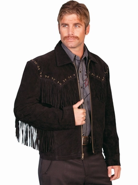 Scully Leather Mens Black Boar Suede Western Fringe Jacket L abrasion resistant coating Mold resistant