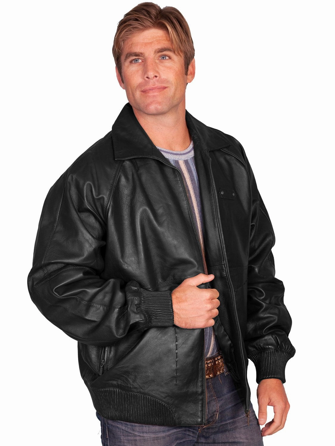 Scully Leather Mens Black Lamb Bomber Zip Front Jacket Fashion Forward Layer