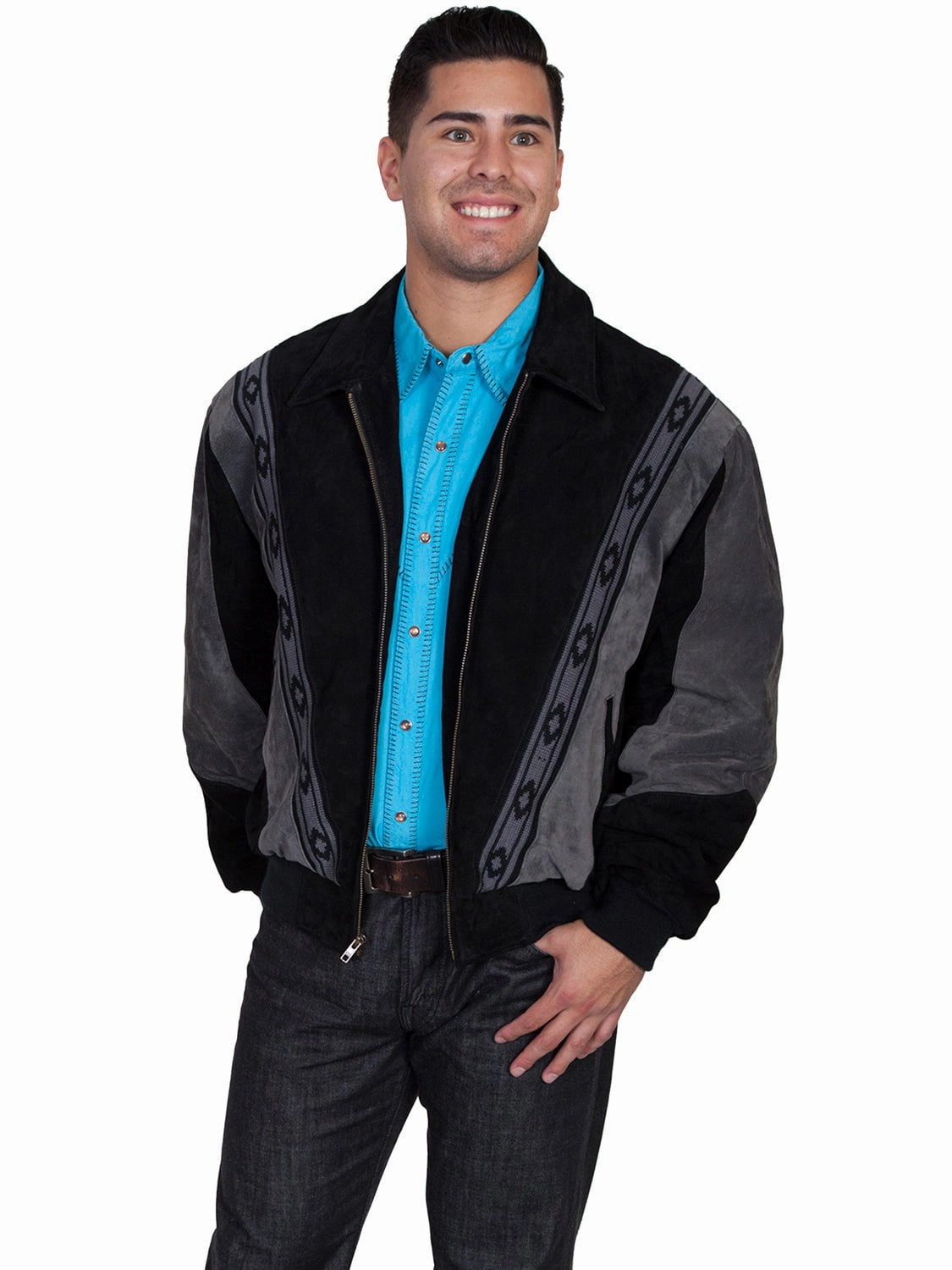 Scully Leather Mens Black W/Dk Grey Boar Suede Rodeo Jacket Noise Reduced Fabrics Sporty Fit