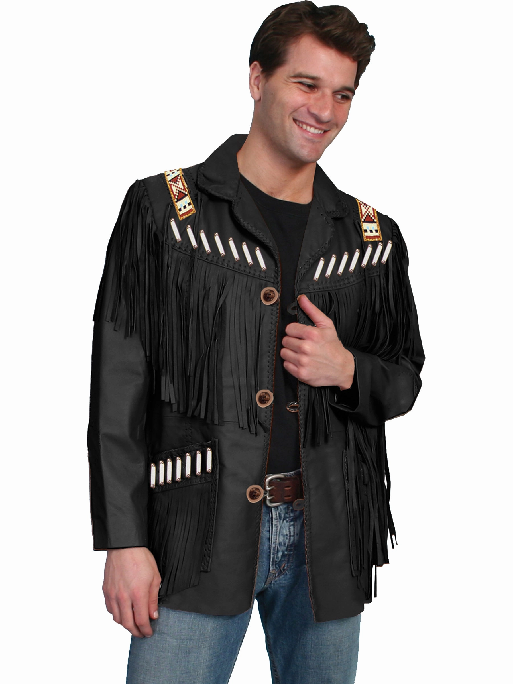 Scully Leather Mens Boar Suede Fringe Mountain Man Jacket Black Warmth Retention Ergonomic Seams