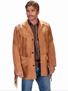 Softshell Material Scully Leather Mens Boar Suede Fringe Mountain Man Jacket Bourbon