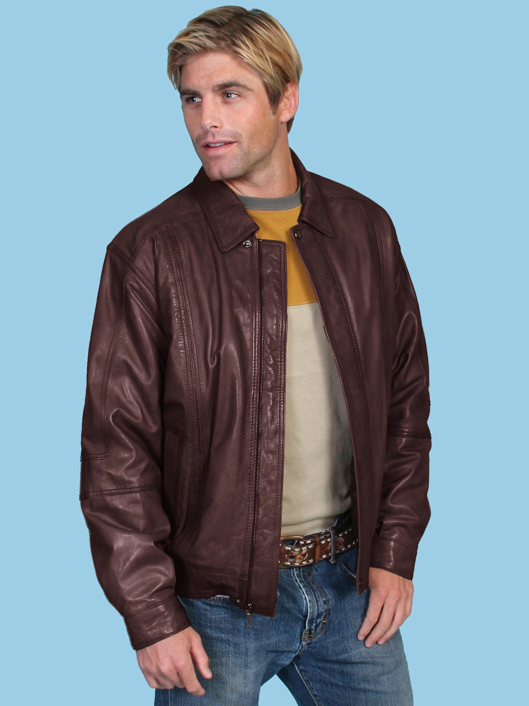 Scully Leather Mens Premium Lambskin Zip Front Jacket Chocolate Effortless Travel Wear