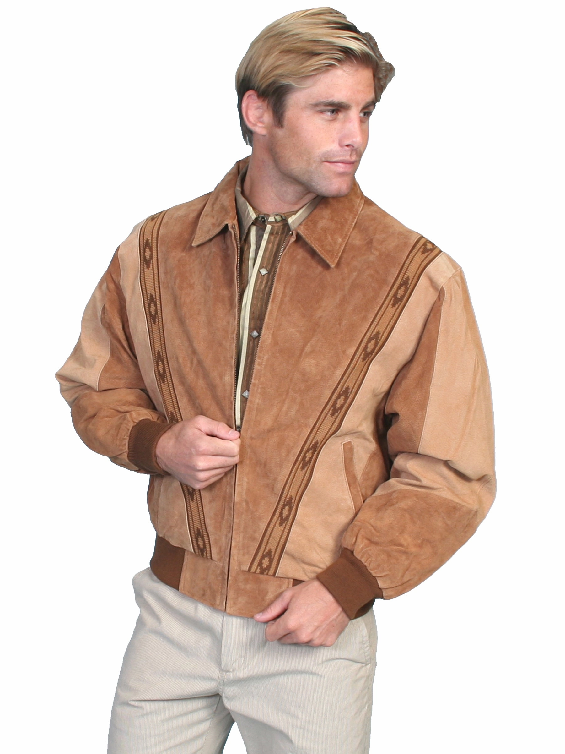 Scully Leather Mens Western Boar Suede Rodeo Jacket Cafe Brown/Camel MoistureWickingLining