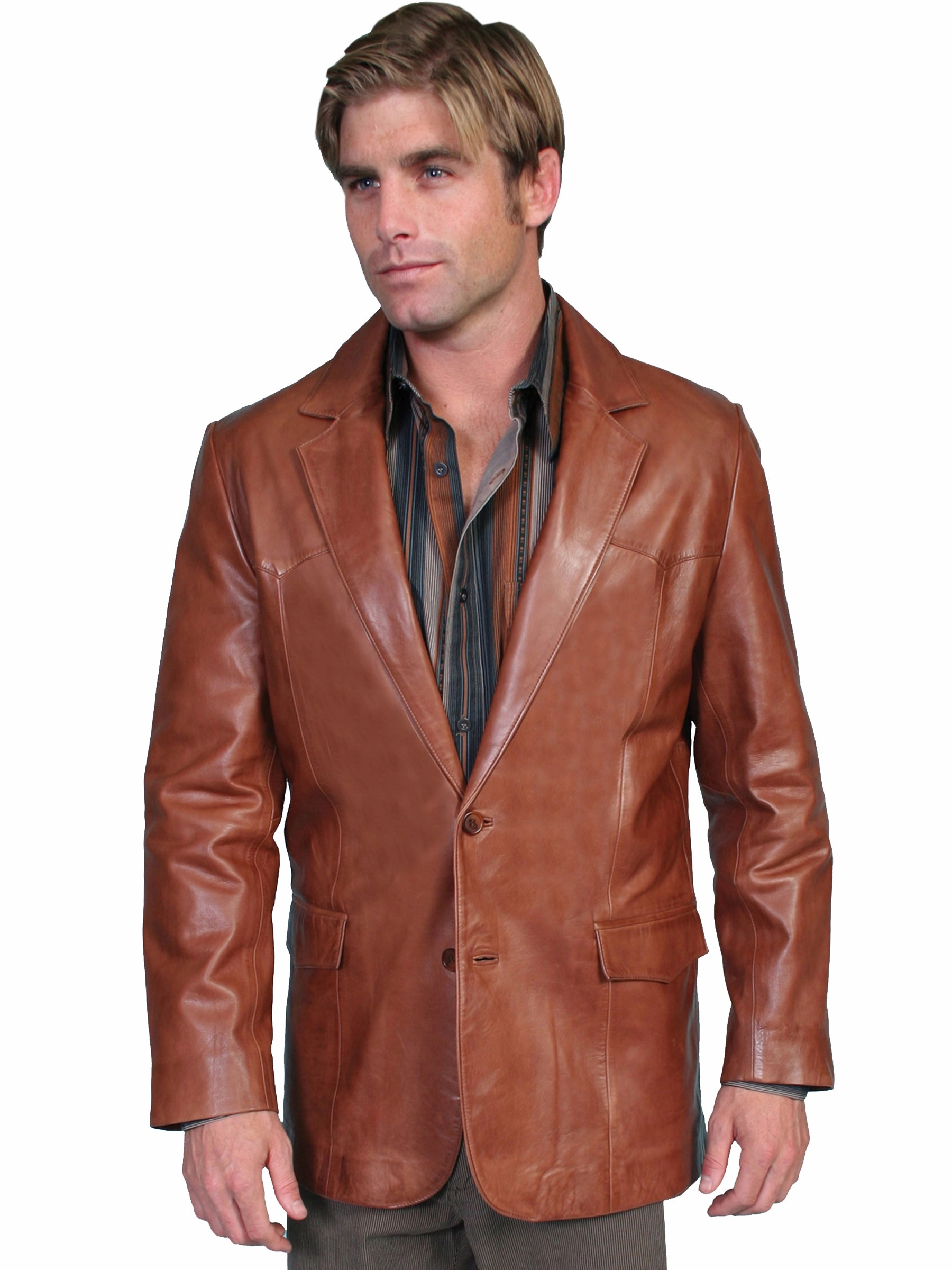 Scully Leather Mens Western Lambskin Blazer Antique Brown Notch Lapel Weekend Chill Style