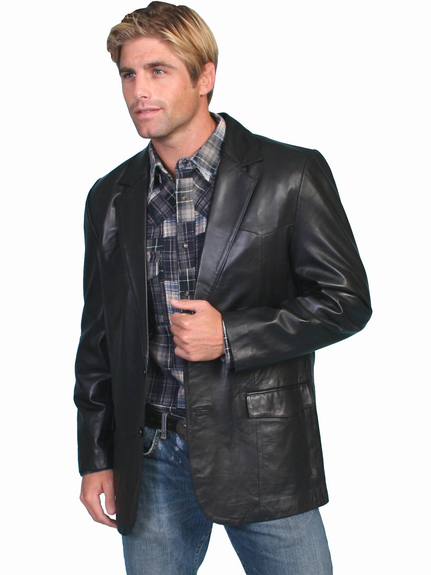 Sleek Outdoor Look Scully Leather Mens Western Lambskin Blazer Black