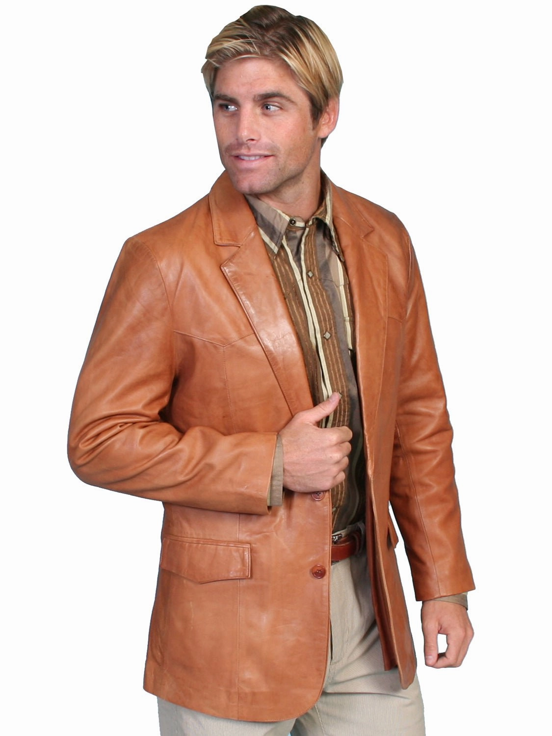Convertible Style Scully Leather Mens Western Lambskin Blazer Ranch Tan