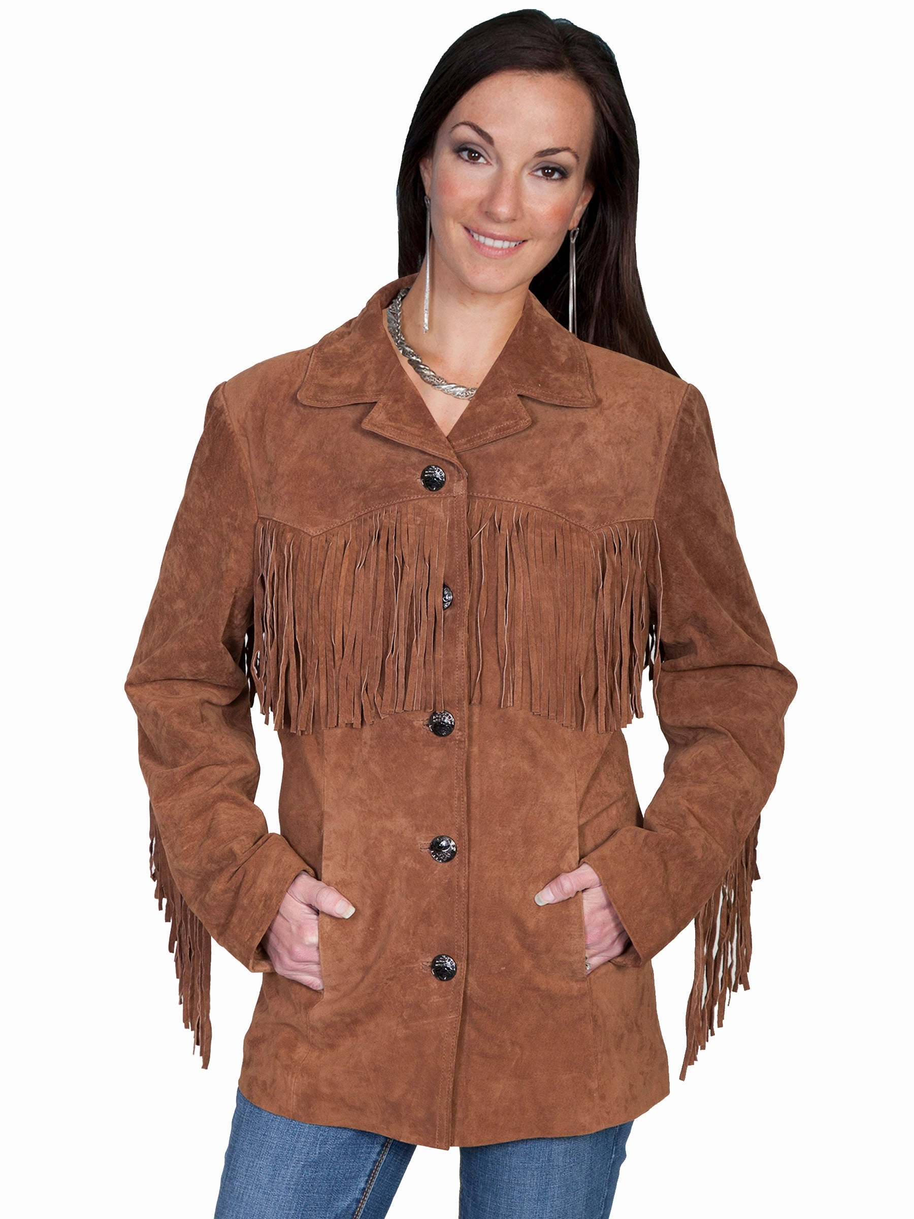 Daily Wear Jacket Scully Leather Womens Fringe Yokes Sleeves Suede Jacket Cinnamon