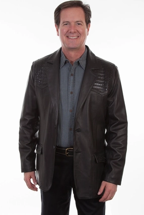 Scully Mens Black Lamb Leather Caiman Blazer Jacket Relaxed Layers Subtle Design Detail