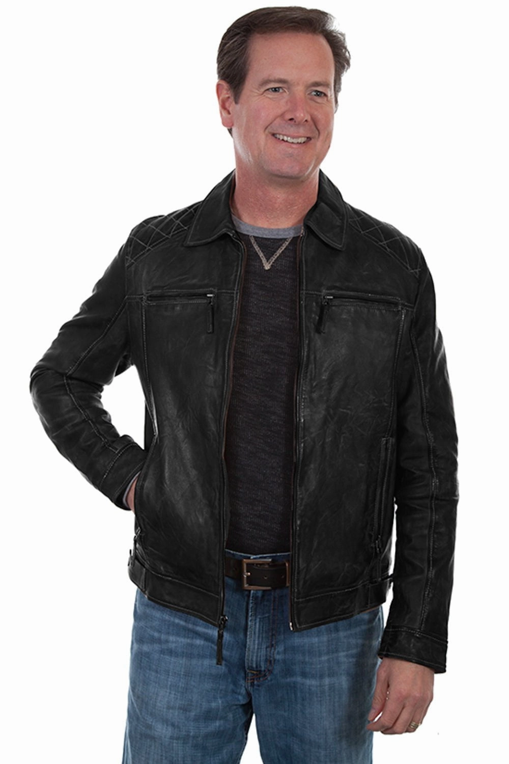 Soft touch finish Water Repellent Finish Scully Mens Black Lamb Leather Washed Jacket