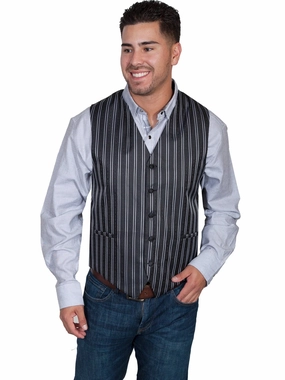Scully Mens Black Polyester Pinstripe Vest Crisp Weather Fit Hidden Zipper