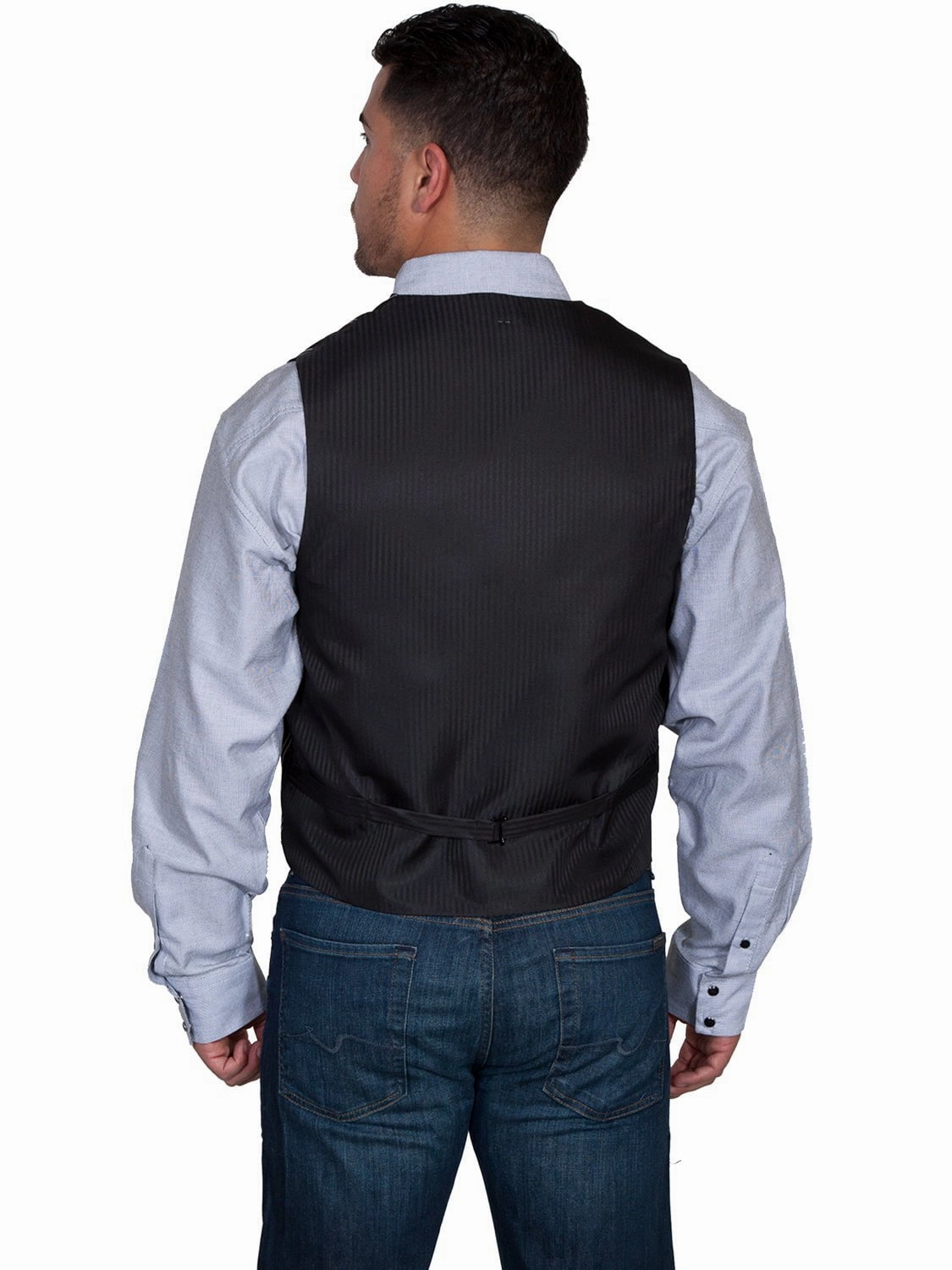 Modern Minimal Scully Mens Black Polyester White Pinstripe Vest