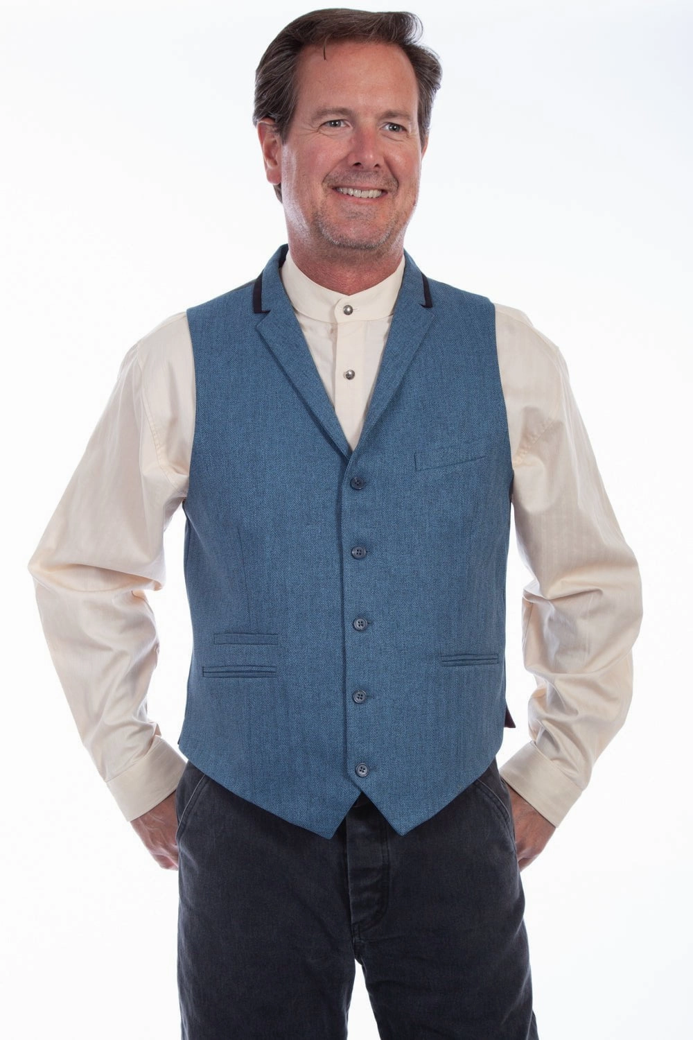 Scully Mens Blue Polyester Herringbone Point Vest Non Irritating Edging