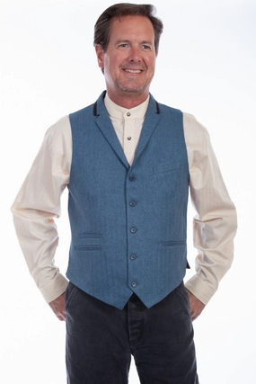 All Day Layering NoiseFreeMaterial Scully Mens Blue Polyester Herringbone Point Vest