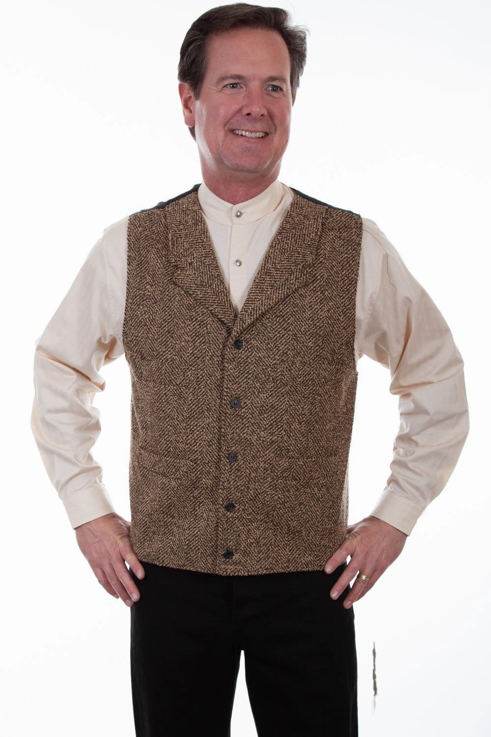Scully Mens Brown 100% Wool Herringbone Vest Hypoallergenic Lining