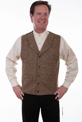 Quilted Interior Layer Scully Mens Brown 100% Wool Herringbone Vest