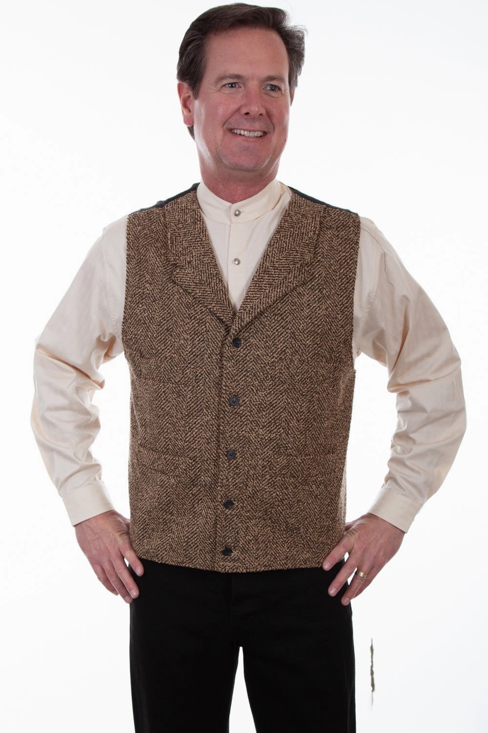 Quilted Interior Layer Scully Mens Brown 100% Wool Herringbone Vest