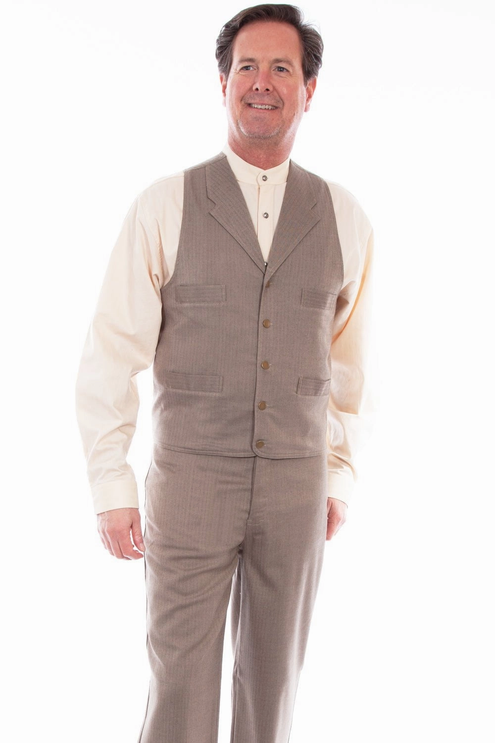 Scully Mens Brown Cotton Blend Herringbone Vest Noise Reduction Design Durable Coating