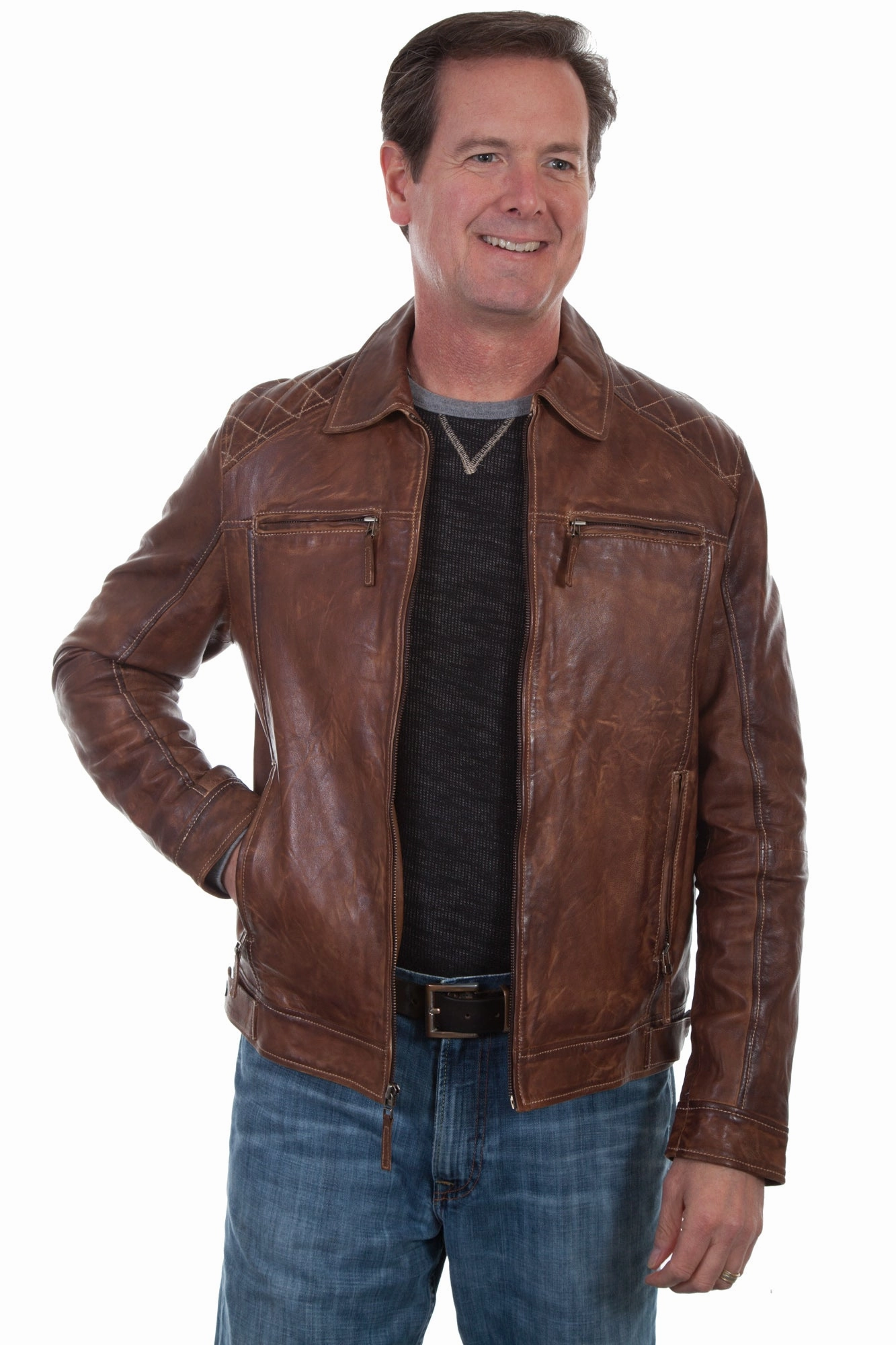 City Ready Eco Friendly Recycled Material Scully Mens Brown Lamb Leather Rich Jacket