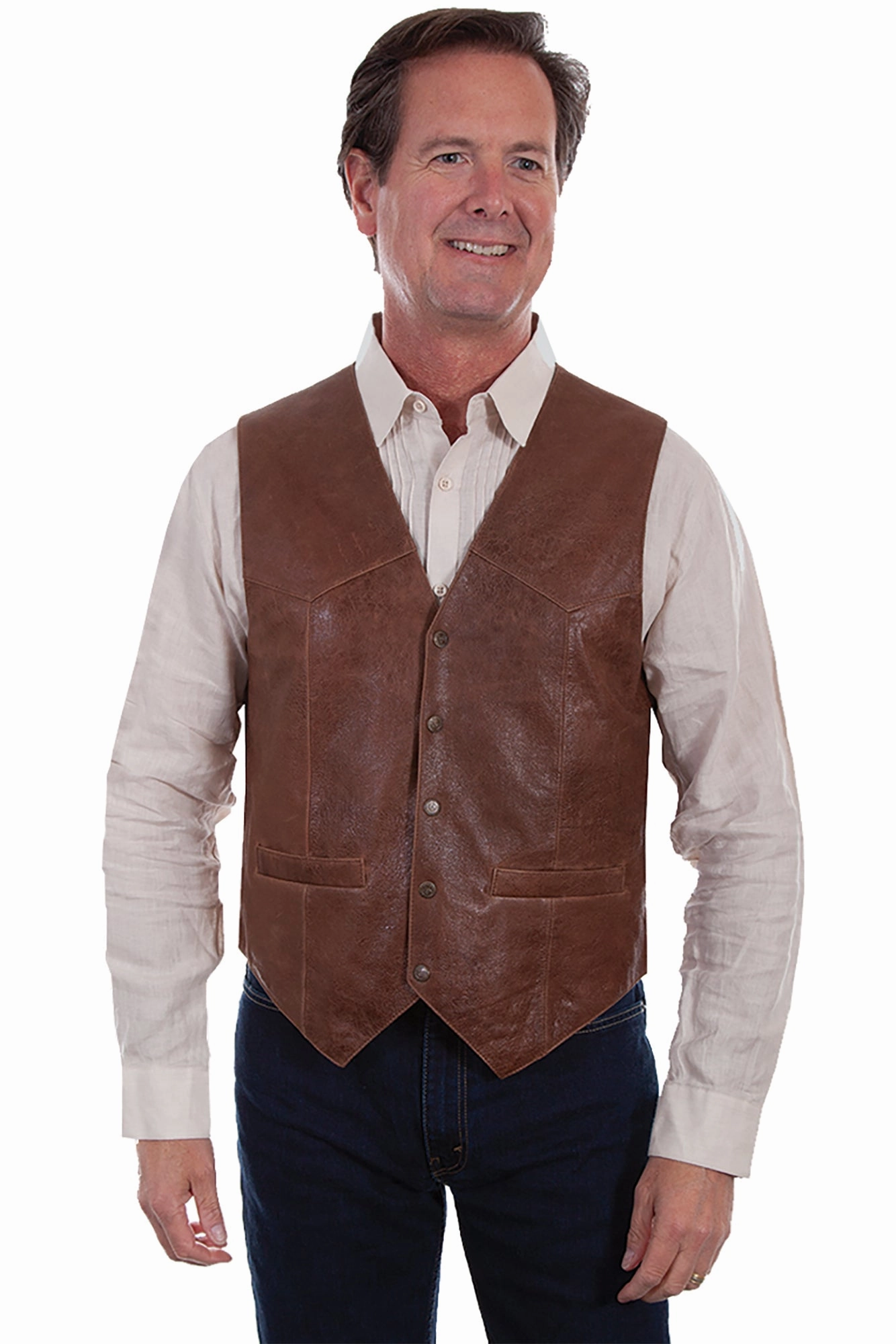 Scully Mens Brown Lamb Leather Western Vest Noise Free Zipper