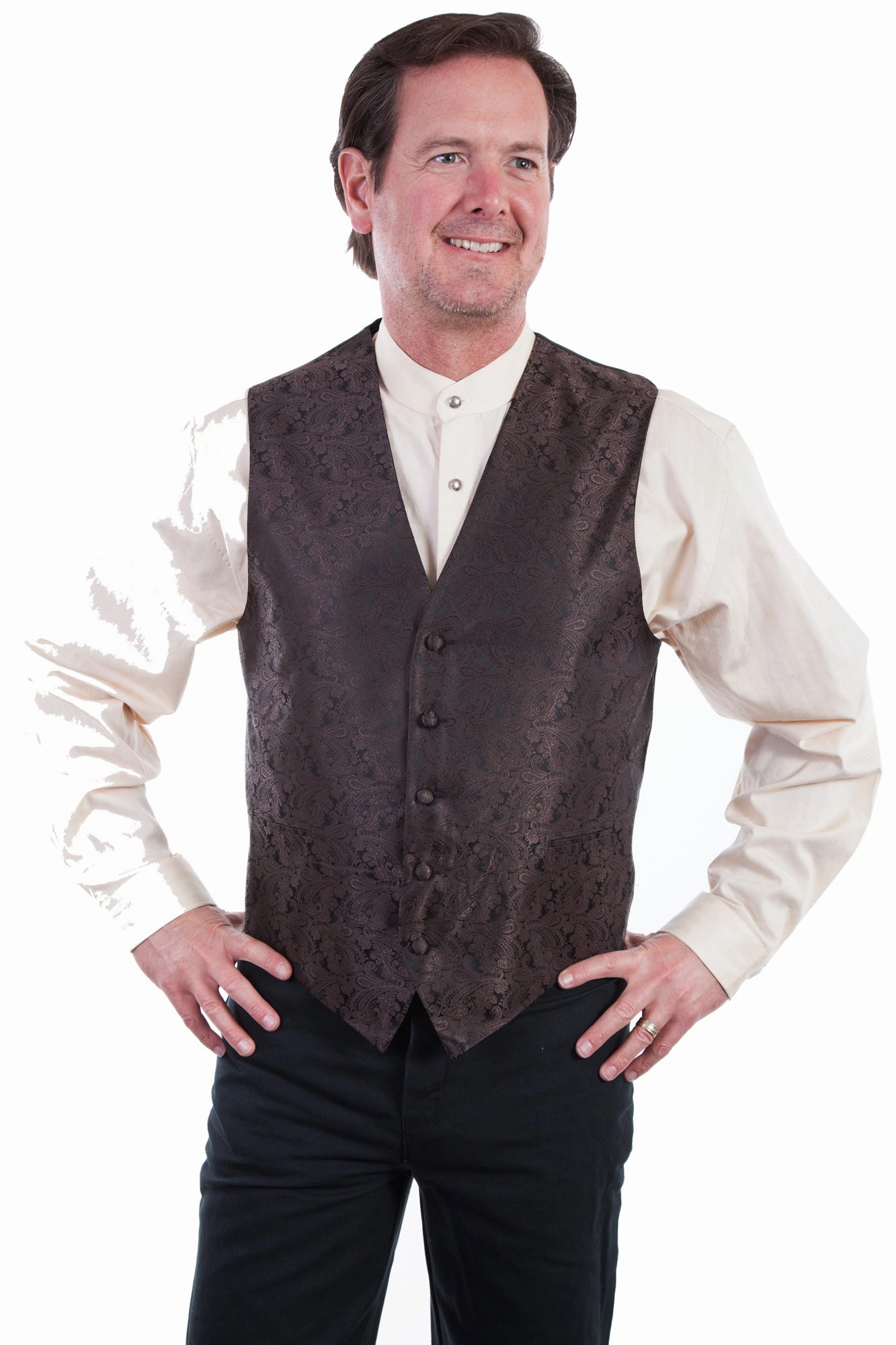 Scully Mens Brown Polyester Paisley Vest Work Tough