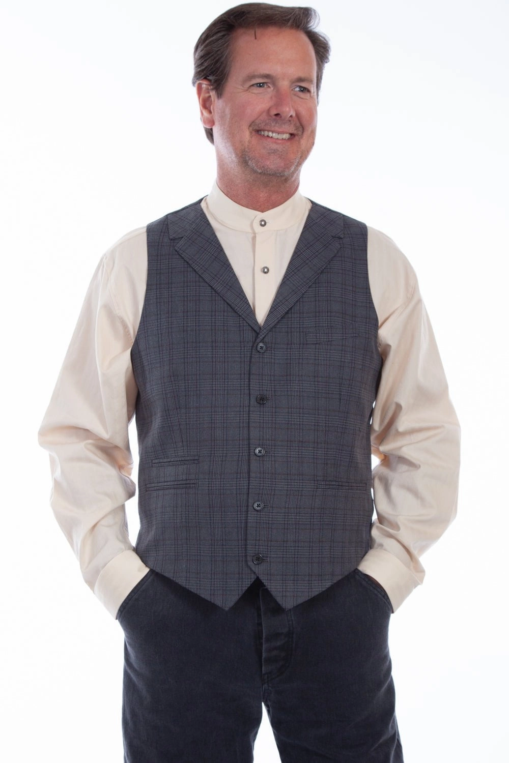 All Weather Protection Stretch Comfort Design Scully Mens Charcoal Poly/Rayon Plaid Point Vest
