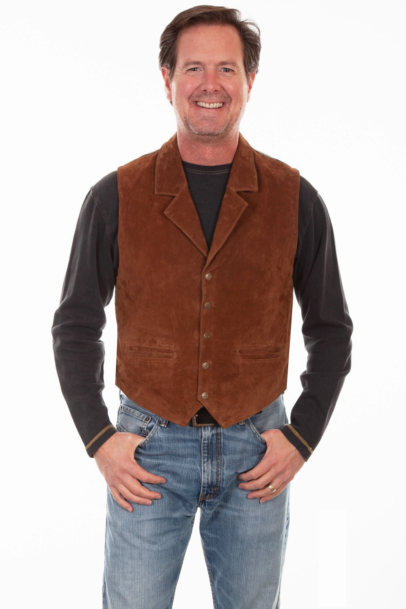 Scully Mens Cinnamon Suede Knit Boar Vest AntiStaticLayer