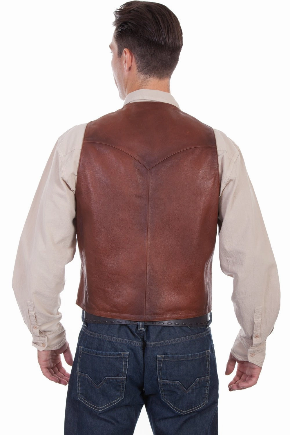 High Visibility Trim Compression Panels Scully Mens Classic Yokes Brown Leather Leather Vest