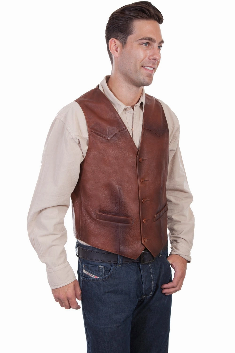 Outdoor Style Staple Fleece Inside Scully Mens Classic Yokes Brown Leather Leather Vest