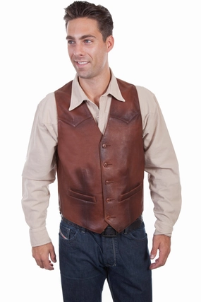 Scully Mens Classic Yokes Brown Leather Leather Vest City Layer Style Ripstop Technology