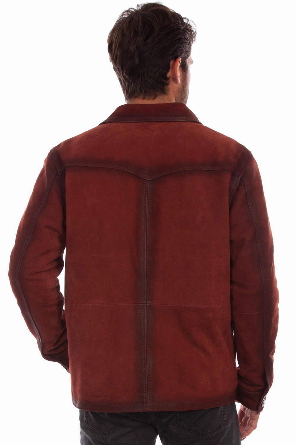 Pattern Print Seamless Edge Finishing Scully Mens Collared Wine Leather Leather Jacket