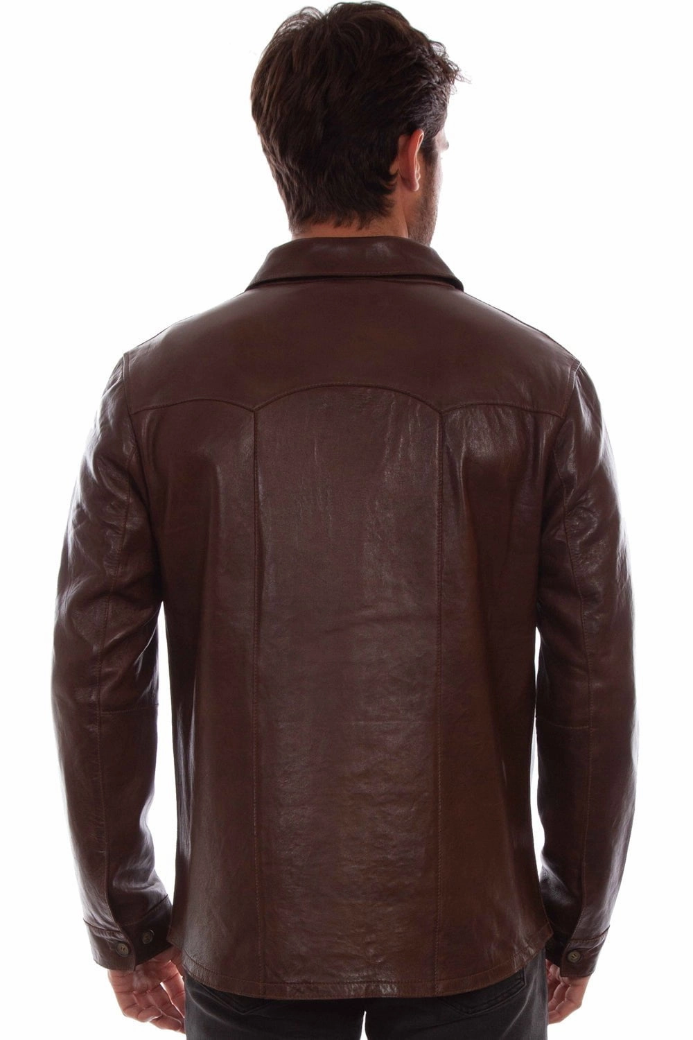 Scully Mens Contemporary Western Shirt Chocolate Leather Leather Jacket Flexible Zipper Guards