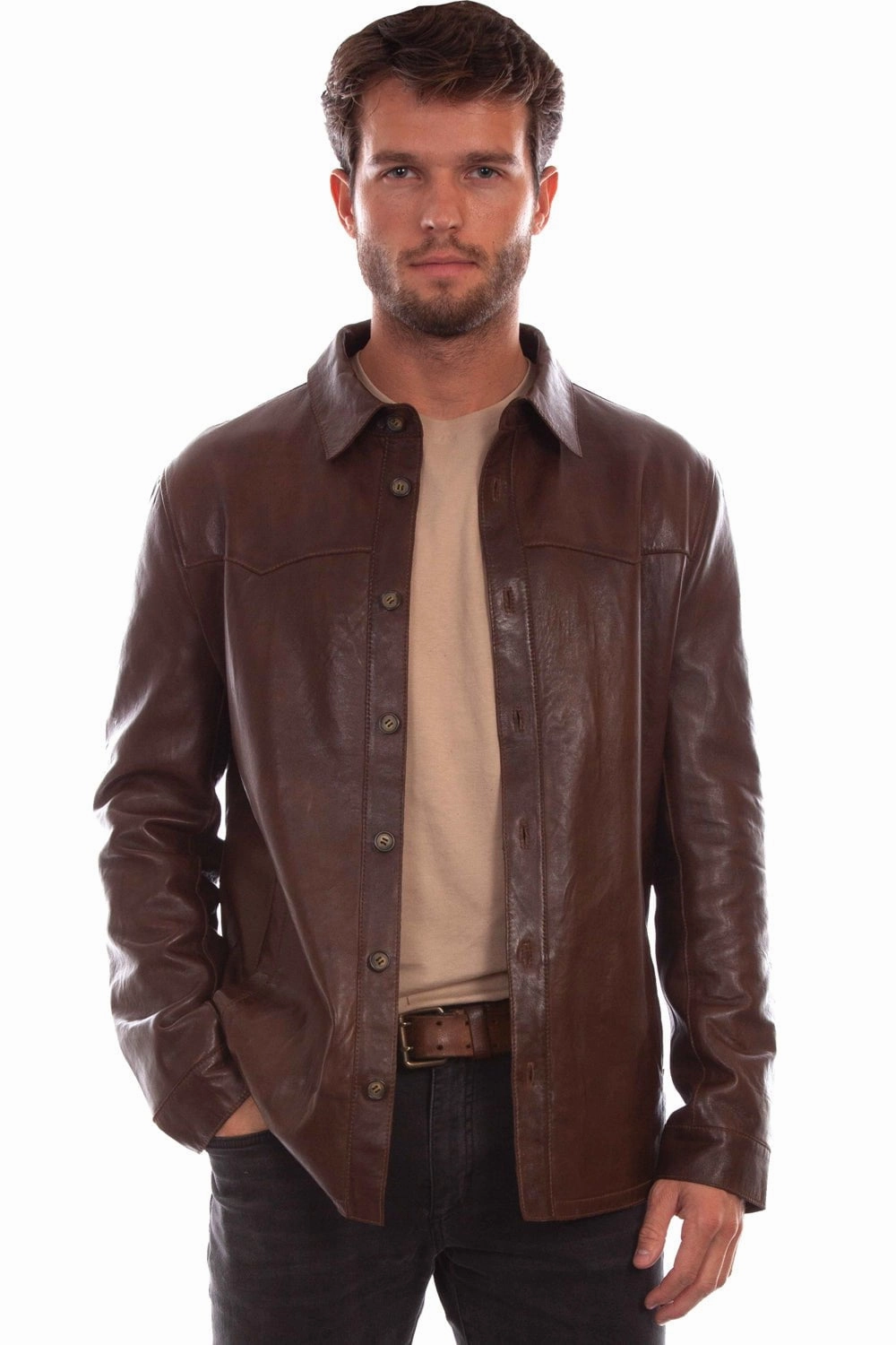 Knee Length Utility Pockets Scully Mens Contemporary Western Shirt Chocolate Leather Leather Jacket