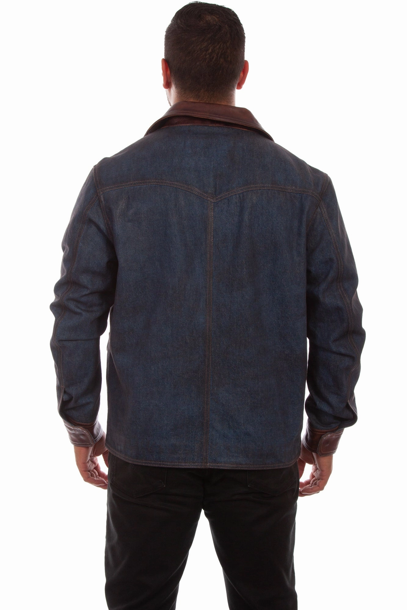 Scully Mens Denim Cotton Blend Leather Trim Jacket Soft Weather Wear